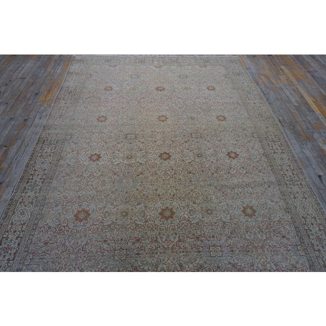 1920s Beige Ground Antique "Crisp Design Logic Knotted Wool Persian Tabriz Rug For Sale - Image 4 of 9
