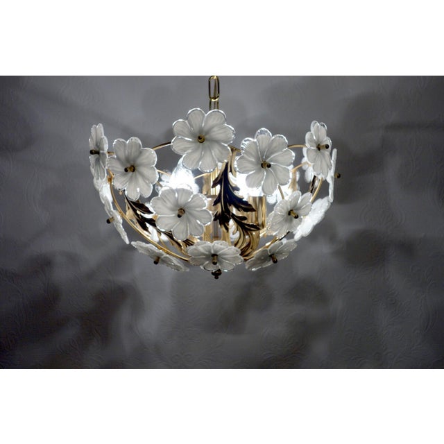 Gilded Metal and Glass Flower 4-Light Chandelier, 1990s For Sale - Image 11 of 12