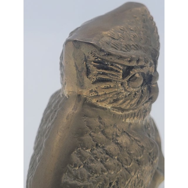 Brass Mid 20th Century Brass Owl on Branch Figurine For Sale - Image 8 of 12