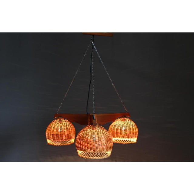 Czechoslovakian Rattan and Pine Pendant Light, 1970s For Sale - Image 15 of 17