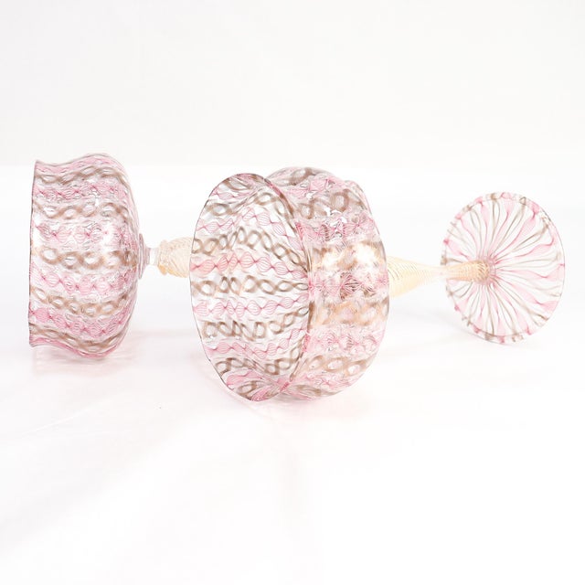 Pair of Venetian / Salviati Murano Glass Latticino Toasting Champagne Glasses For Sale - Image 10 of 15