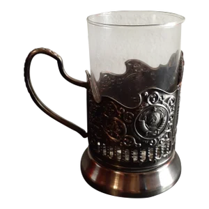 Rare Gorgeous Vintage Russian Crest Cccp Ornate Pewter Tea Glass Holder.