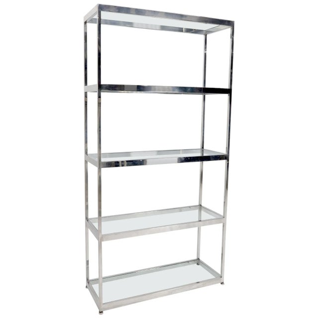 Mid-Century Modern Five Shelves Chrome and Glass Shelving Unit Étagère For Sale - Image 9 of 9