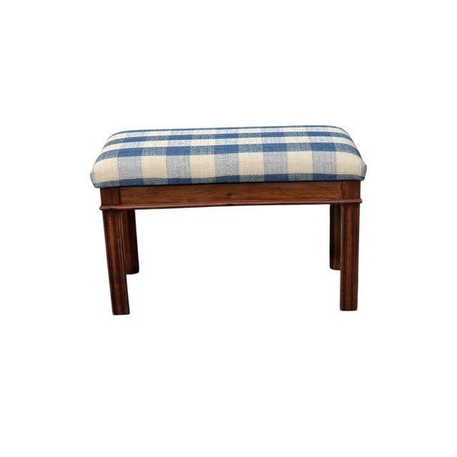 Wood 1940s English Chippendale Mahogany Bench New Fabric. For Sale - Image 7 of 10