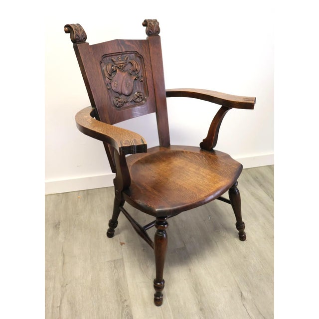 Antique Jacobean Revival Carved Oak Heraldic Armchair, Circa 1900 For Sale - Image 10 of 11