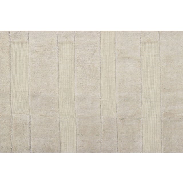 Rug & Kilim Rug & Kilim’s Oversized Textural Square Rug, Subtle Cream White High-Low Stripe For Sale - Image 4 of 7