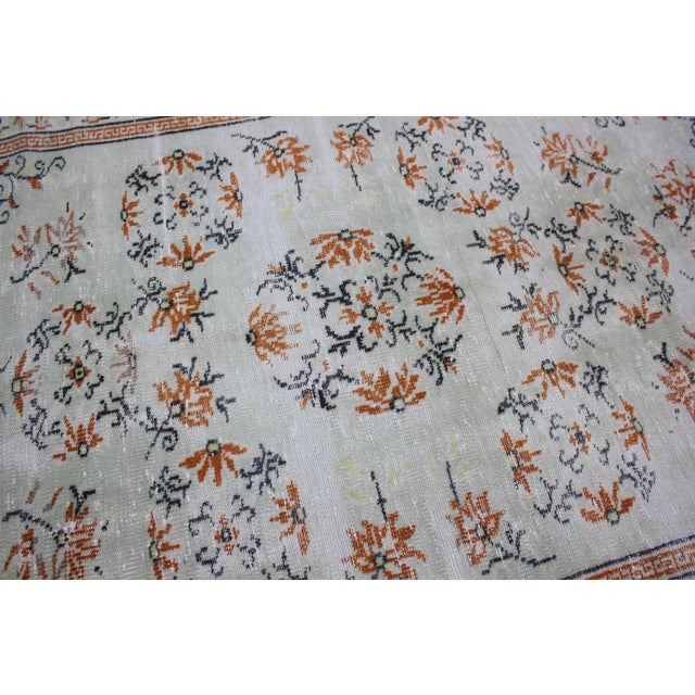 Textile 1950s Chinese Art Deco Vintage Handmade Floral Desing Natural Wool Area Rug For Sale - Image 7 of 13