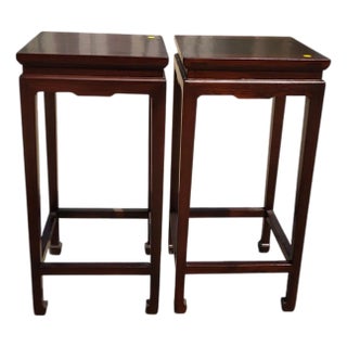 Pair of Asian Square Top Accent Tables or Side Tables For Sale