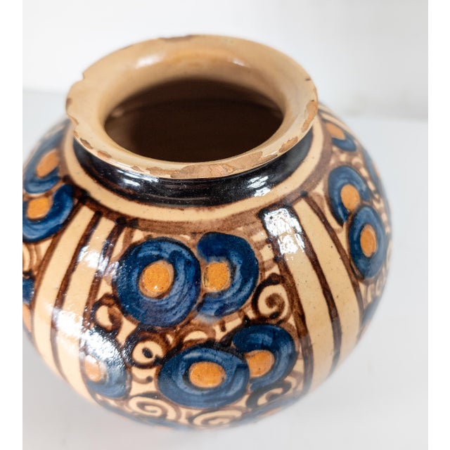 Tan 1930's French Art Deco Hispano Moresque Style Terra Cotta Redware Vase, Signed For Sale - Image 8 of 13