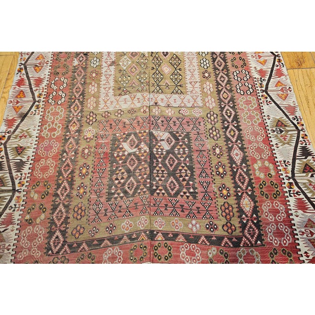 Vintage Anatolian Turkish Kilim Gallery Rug, Flat-Woven Geometric Pattern, Brick Red & Ivory, 6x14 For Sale - Image 9 of 15