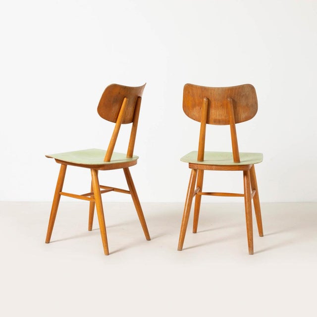Mid-Century Dining Chairs in Green Painted Plywood from Ton, Former Czechoslovakia, 1960s, Set of 2 For Sale - Image 6 of 8