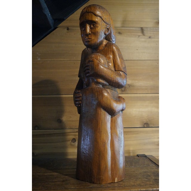 Mid Century Mexican Carved Wood Sculpture Mother and Child For Sale - Image 12 of 13