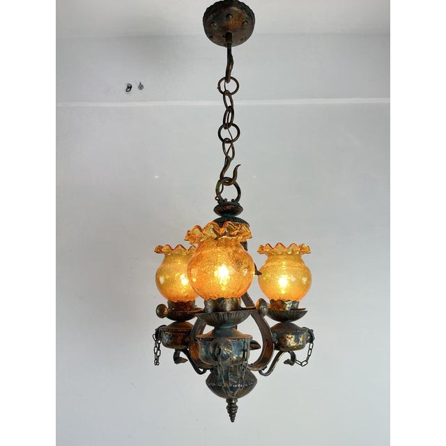 Mid-Century Brutalist Iron and Glass Chandelier, 1960s For Sale - Image 10 of 15