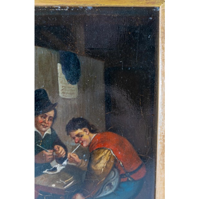 17th Century Dutch Old Master Oil on Panel Painting of a Tavern Scene Signed Ostade For Sale - Image 4 of 11