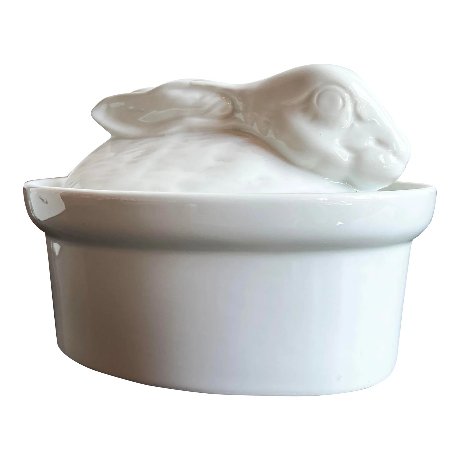 Vintage French Blanc De Chine Ceramic Rabbit Casserole Dish / Pot