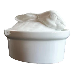 Vintage French Blanc De Chine Ceramic Rabbit Casserole Dish / Pot