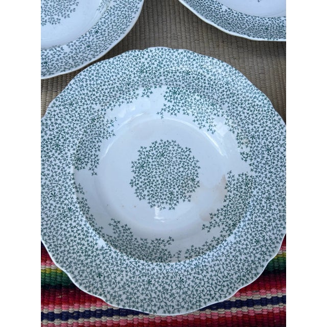 Early 19th Century Circa 1830s Green Transferware Staffordshire Soup Plates, "Fibre" Pattern- Set of 7 For Sale - Image 5 of 12