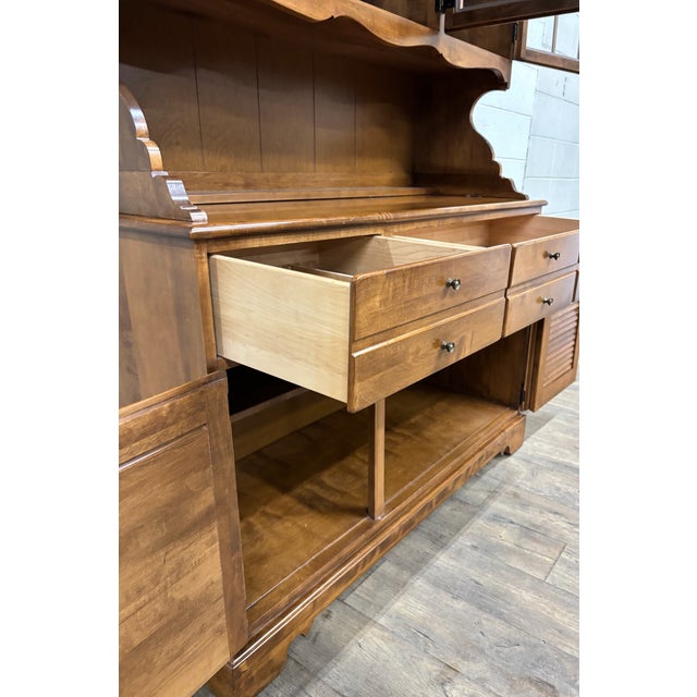 Wood Vintage Ethan Allen Heirloom Nutmeg Maple CRP Shutter Cabinet and Hutch For Sale - Image 7 of 17