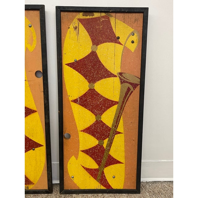 Vintage Mid-Century Modern Geometric Wall Panels, Set of Four, Orange and Yellow Abstract Wall Art For Sale - Image 4 of 10