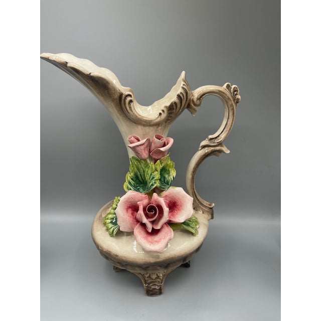 Italian Vintage Italian Capodimonte Porcelain Rose Pitcher Cups & Lidded Bowl - Set of 8 For Sale - Image 3 of 13