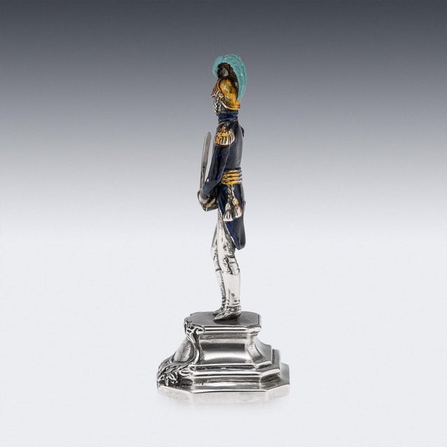 Antique 20th Century Italian Silver & Enamel Mounted Napoleonic Kingdom Guard, 1970s For Sale - Image 3 of 15