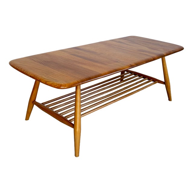 Model 459 Coffee Table with Magazine Shelf in Elm and Beech by Lucian Ercolani for Ercol, 1960s For Sale