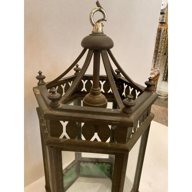 Early 20th Century Antique Brass Gothic Revival Style Lantern For Sale - Image 5 of 8