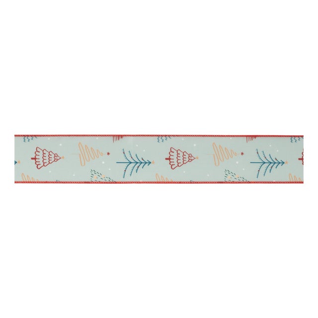 Christmas Tree Print Wired Ribbon (Set of 2) For Sale