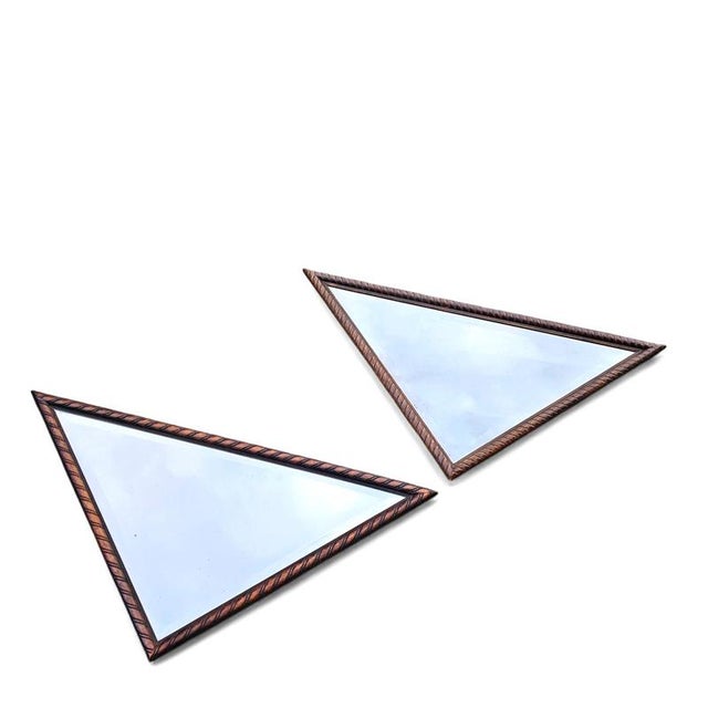 Triangular Oak Mirrors with Facet Cut Edges, Set of 2 For Sale - Image 16 of 17