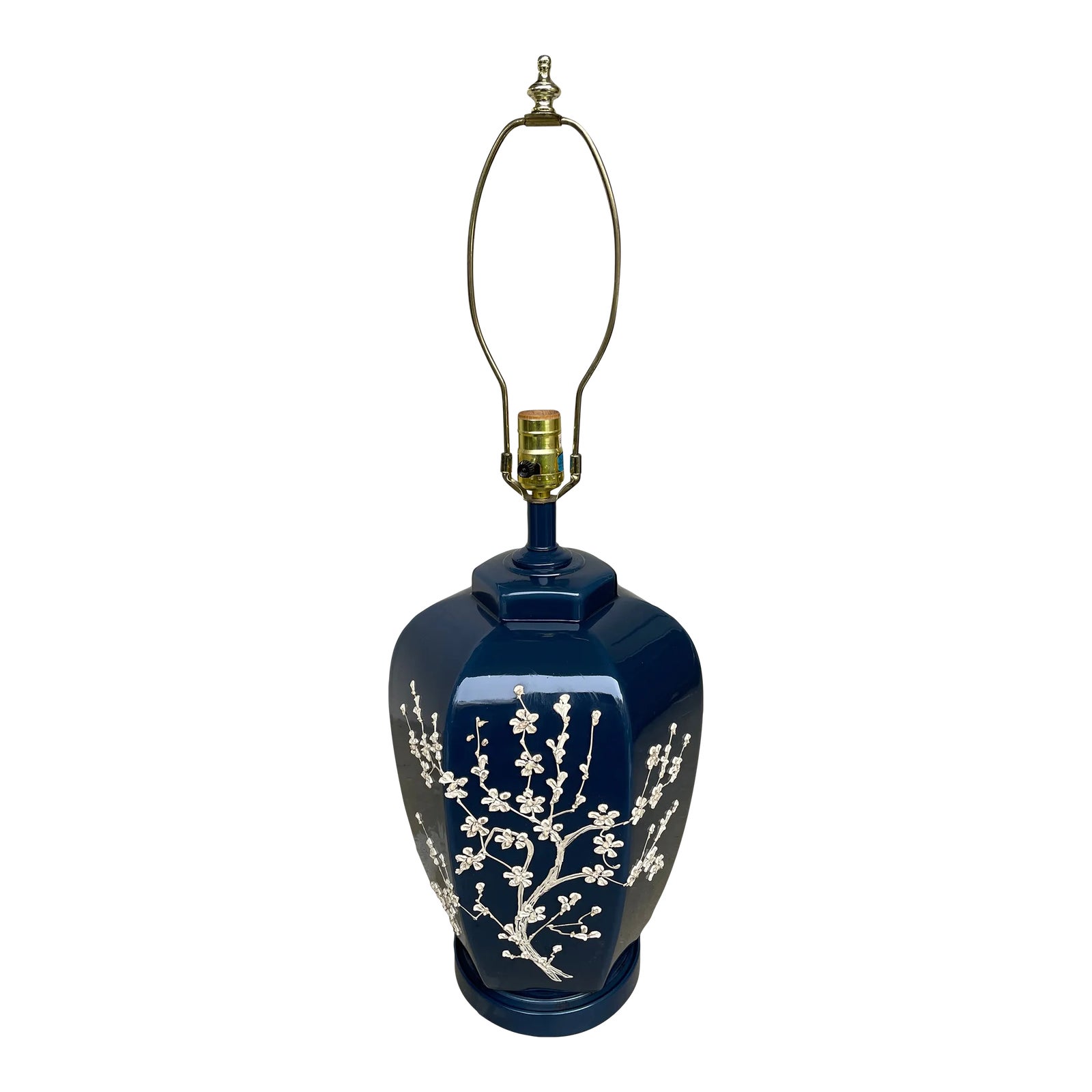 Vintage Blue Table Lamp With Applied Cherry Blossom Pattern Chairish