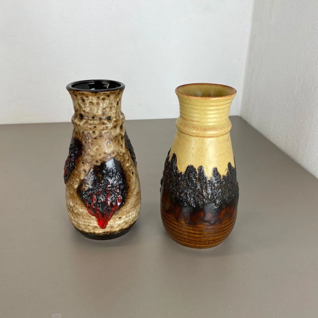 German Multi-Color Fat Lava Op Art Pottery Vase from Bay Ceramics, Set of 2 For Sale - Image 3 of 18