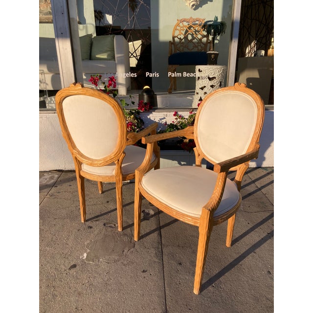 Faux Bois French Style Fauteuils Arm Dining Chairs a Pair. We have 2 pairs available that would be an amazing rare set....