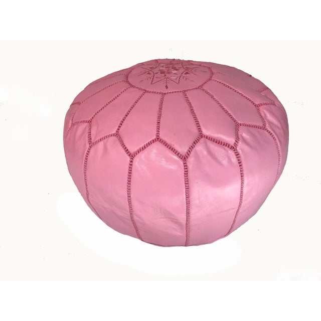 Moroccan Leather Pink Pouf Cover For Sale - Image 9 of 9