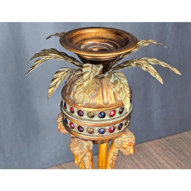 Early 21st Century Pair of Neoclassical Style Gilt Ram's Head & Feet Candle Holders For Sale - Image 5 of 14