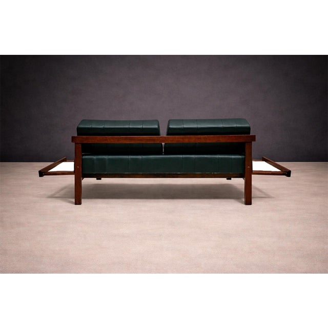1960s Loveseat With Extendable Side Tables in Hardwood & Leather, Gelli, 1960s For Sale - Image 5 of 8