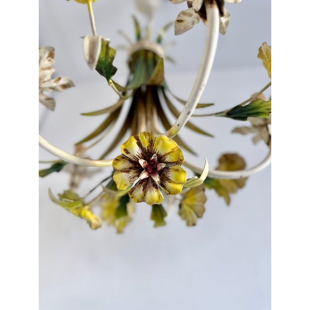 French Tole Inverted Floral Bouquet Chandelier with Five Lights, 1945 For Sale - Image 14 of 18
