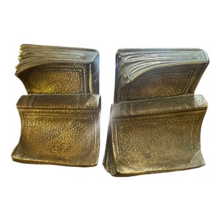 Vintage Leatherlines Books Brass Heavy Bookend Pair For Sale