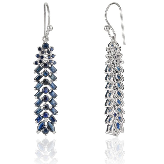 Art Deco Art Deco 5.48 Ct Blue Sapphire Geometric Drop Earrings for Women- 2 Pieces For Sale - Image 3 of 9