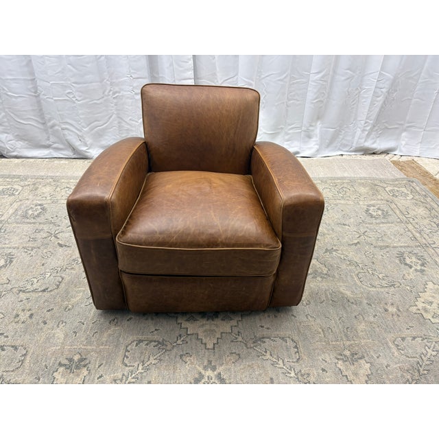 Rh Library Leather Swivel Chair – Classic Depth Italian Brompton Leather | Chestnut | Handcrafted in Usa For Sale - Image 12 of 18