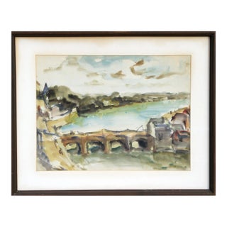 Willy Rieser, Swiss Landscape With Bridge, Watercolor Painting For Sale