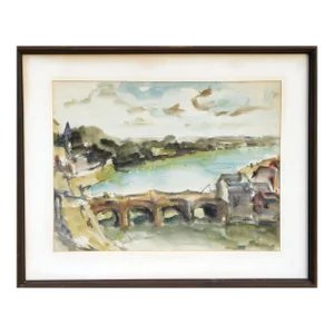 Willy Rieser, Swiss Landscape With Bridge, Watercolor Painting
