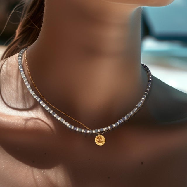 Lavender Tanzanite Pearl Alternating Necklace For Sale - Image 8 of 10
