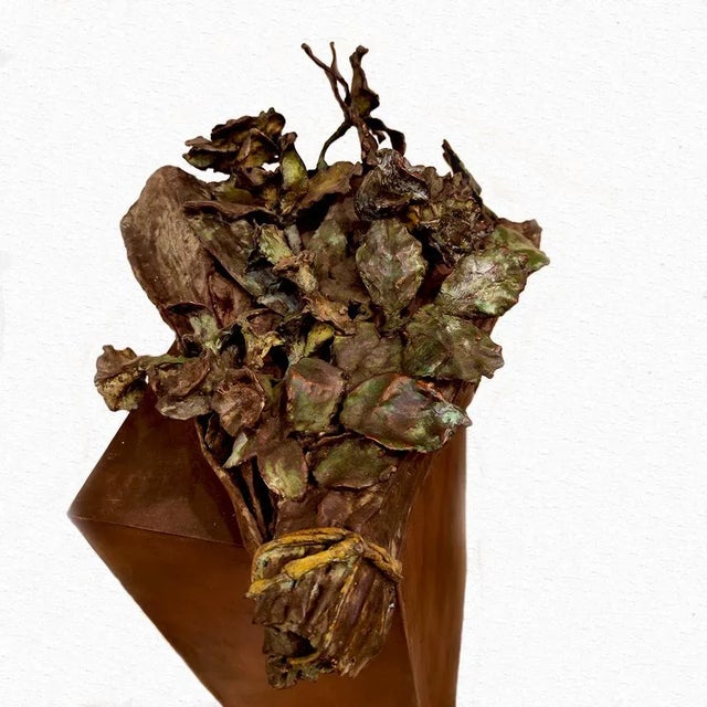 Angelo Rinaldi, ''Bouquet'', patinated bronze sculpture and painting, h. cm. 21x54x40, plinth h patinated steel. cm....