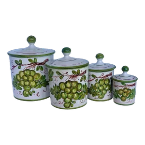 Vintage ‘Deruta Style’ Hand Painted Pottery Set of Graduated Kitchen Canisters- Set of 4
