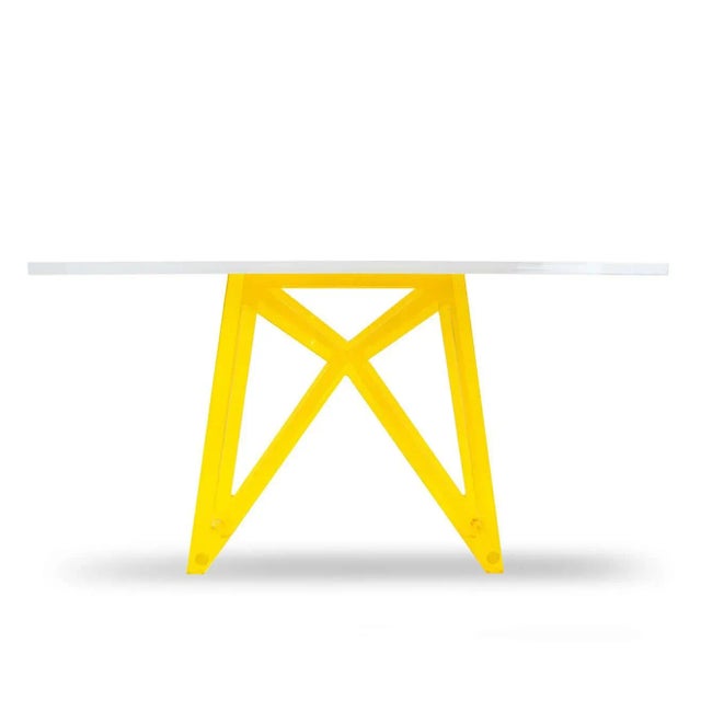 Modern Yellow Leg Colored Lucite Console Table For Sale - Image 3 of 5