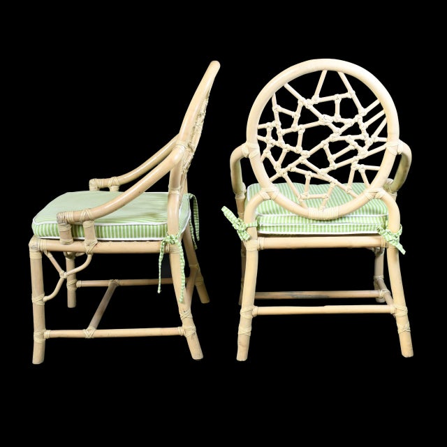 Set of 5 Ice Crackle Blonde Rattan Dining Chairs For Sale - Image 4 of 6