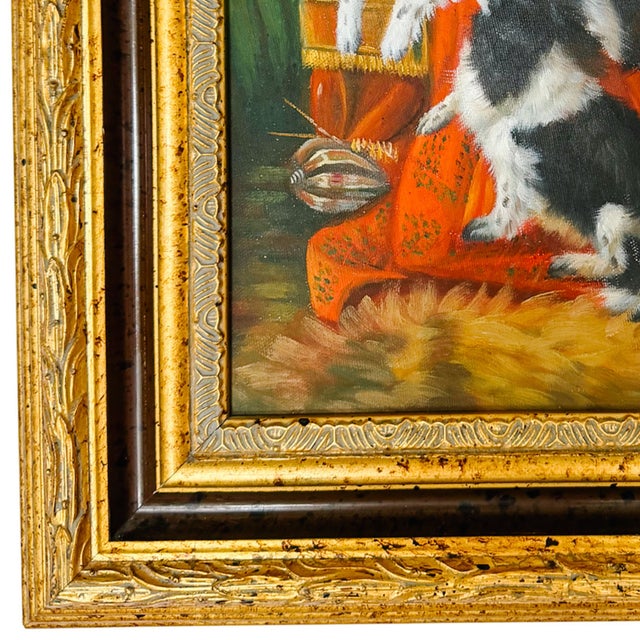 Gold Vintage Oil Painting on Board of King Charles Spaniels After Richard Ansdell - Unsigned For Sale - Image 8 of 10