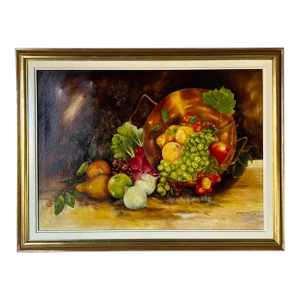 Maria Ximena Still Life Fruits and Vegetable Oil Painting, Framed