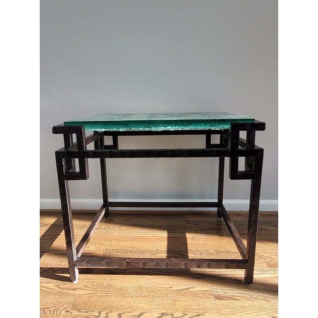 2020s Tommy Bahama Home - Island Fusion Hermes Reef Glass Top End Table For Sale - Image 5 of 7