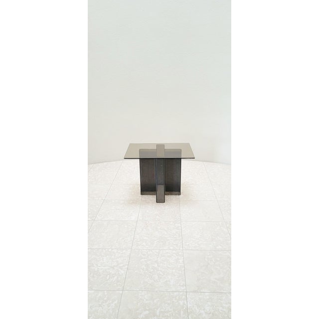 We will be transparent with you. This is a beautiful 70s side table in two parts. A smoked acrylic base in a three-...